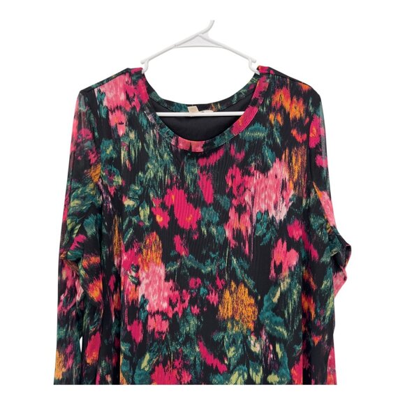 Terra & Sky Women Plus Size Long Sleeve Floral Top 1X Multicolor Polyester Blend - Picture 2 of 10